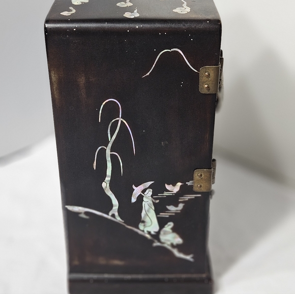 Vintage Asian Oriental Korean Black Lacquer MOP Mother of Peal Jewelry Box - Picture 8 of 13